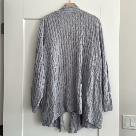 Woman Within Gray Cable Knit Open Cardigan Lightweight Sweater Womens Plus 2X - Picture 2 of 10